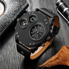 OULM Chic Quartz Watch for Men Steampunk Big Dial Analog Sports Leather Watches