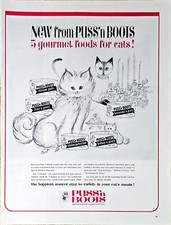 PUSS n BOOTS - 5 Gourmet Foods For Cats CAT FOOD 1964 Vintage Print Ad