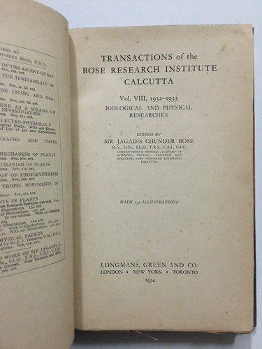 Bose, Jagadis Chunder(Ed): Transactions BOSE Research Institute Calcutta 1932-33 - Picture 2 of 14