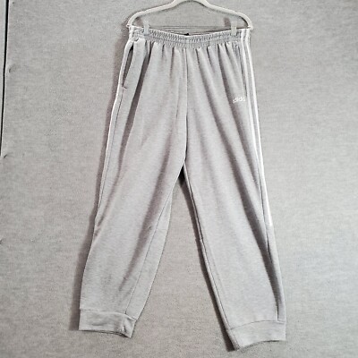 Adidas Men Activewear Pants Large Gray Jogger Fleece Logo 3 Stripes Pockets