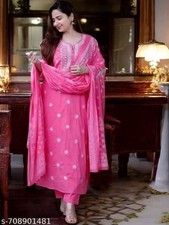 3PCS Pink Floral Printed Rayon Kurta Pant Dupatta Set For Women Pure Cotton Gift