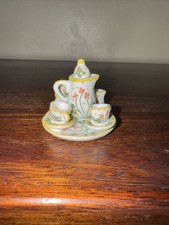Vintage Dollhouse Miniature Porcelain Yellow Floral Tea Set 10 Piece