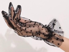 BLACK POLKA DOT Lace Short Ruffle Gloves NEW