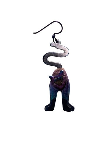 Vintage Purple Iridescent niobium Swirly Kitty Cat Pierced Dangle Earrings