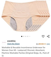 Incontinence Underwear for Women Leakproof Absorbent Panties Beige XL Pack 5