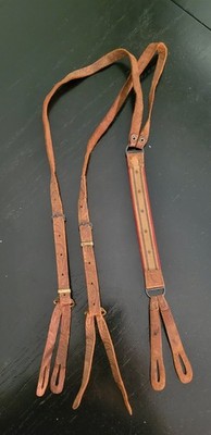 Vintage/Antique Leather, Elastic Suspenders Western Look w/ Blue Stars 