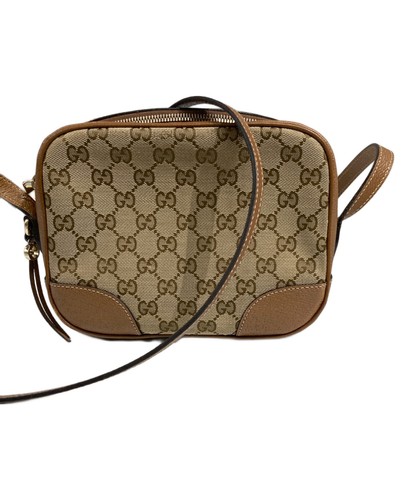 Gucci GG Canvas Shoulder Bag Beige Leather Trim Women's Small 387360 Italy