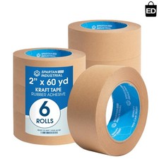 6 Rolls 2 inch x 55 Yard Heavy Duty Kraft Paper Packing Tape   Brow...