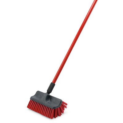 Libman Commercial 532 10'' Dual Surface Floor Scrub Brush w/ 60'' Red Steel Handle