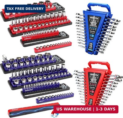 8-Piece Magnetic Socket and Wrench Organizer Set, Metric & SAE, 1/4'', 3/8'', 1/2''