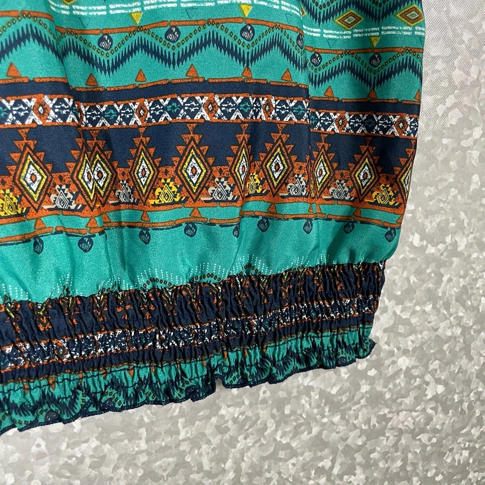 Camiseta sin mangas Delia para mujer Y2K azul estampado tribal encaje espalda - talla mediana - boho Foto 3 de 4