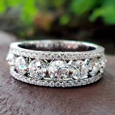 2.50 Carat Round Cut Moissanite Half Eternity Wedding Band 14K White Gold Plated