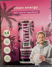 VITAL sparkling berry caffeinated energy drink 100% natural ingredients 4x330ml