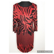 Frank Lyman Design red black zebra slit rhinestone sleeve sweater dress size 12