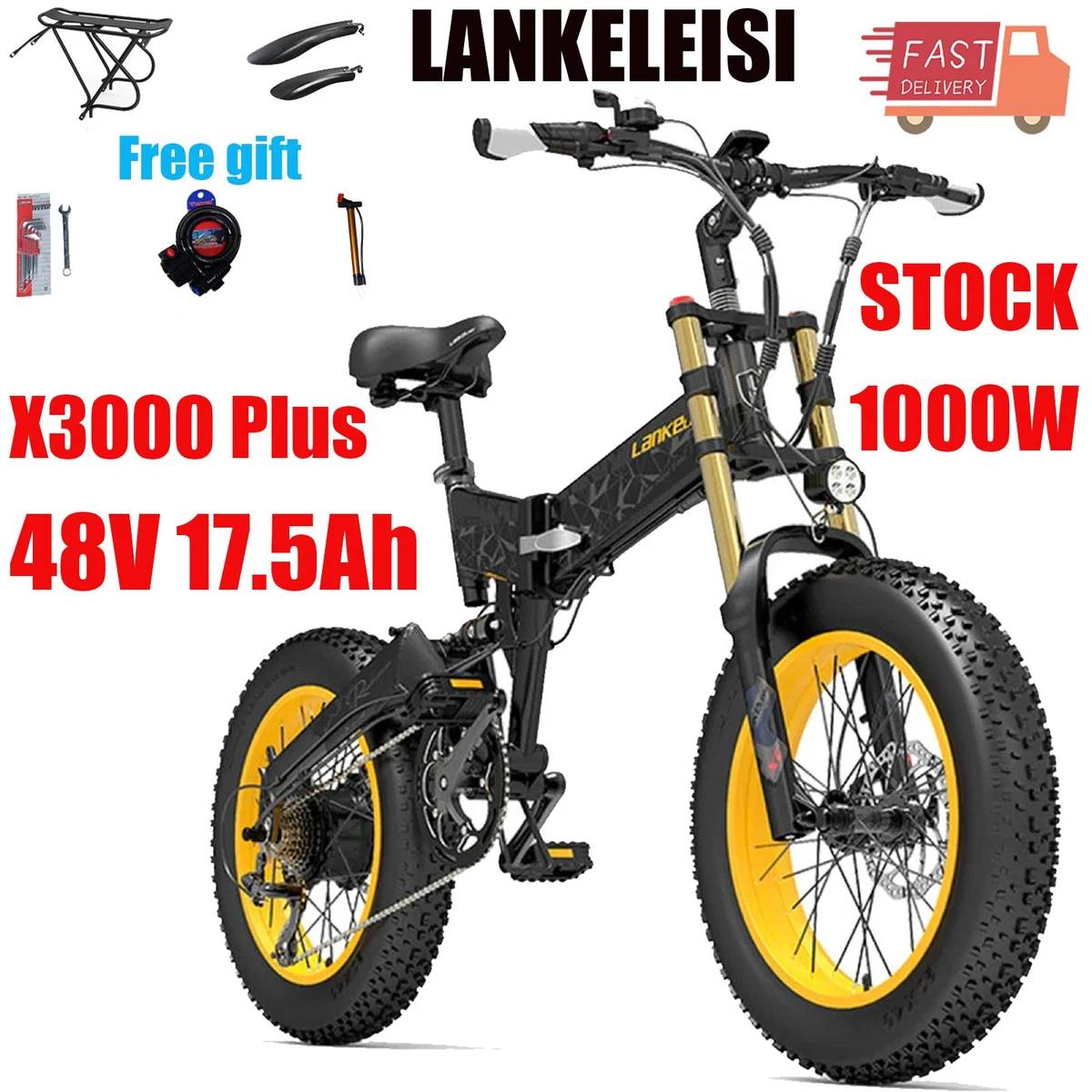 Vélo électrique Tout Terrain Jaguar 93 – 1000W, 50 Km/h, 20 Pouces, Noir, Neuf