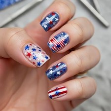 24 Pcs Independence Day Press on Nails - Short Square Fake Nails - Square 5