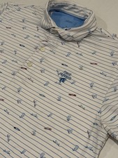 Johnnie-O Shirt Men's M Performance Golf Polo AOP Surfers Blue Forest Highlands