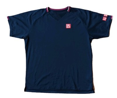 Uniqlo Roger Federer 2020 Australian Open Shirt Tennis RF blau T-Shirt V-Neck XL