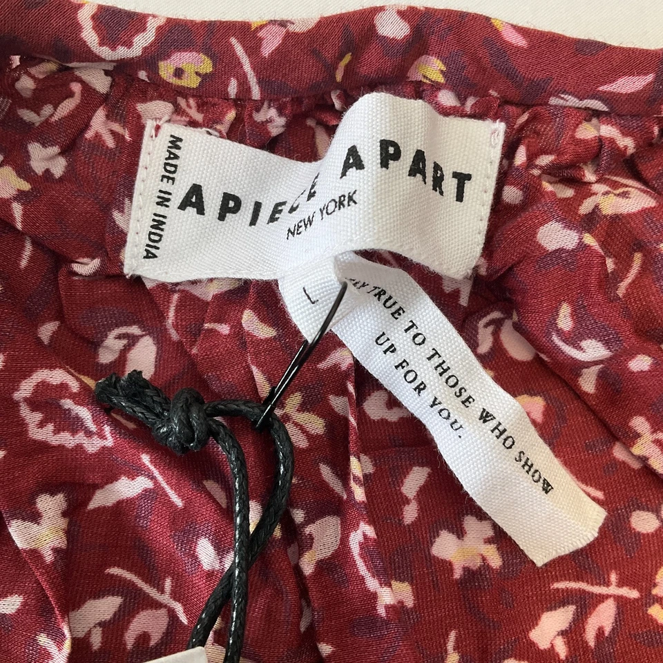 Apiece Apart Mesa Midi Dress With Liner Womens Size L Red Floral Leafy 2 Piece - Image 4 of 4