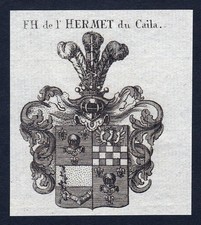 1820 Hermet Caila Wappen Adel Coat Of Arms Heraldry Copper Engraving