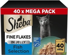 40x85g Sheba Fine Flakes in Jelly Fish Collection Wet Cat Food Pouches AdultCat 5.29 per kilo
