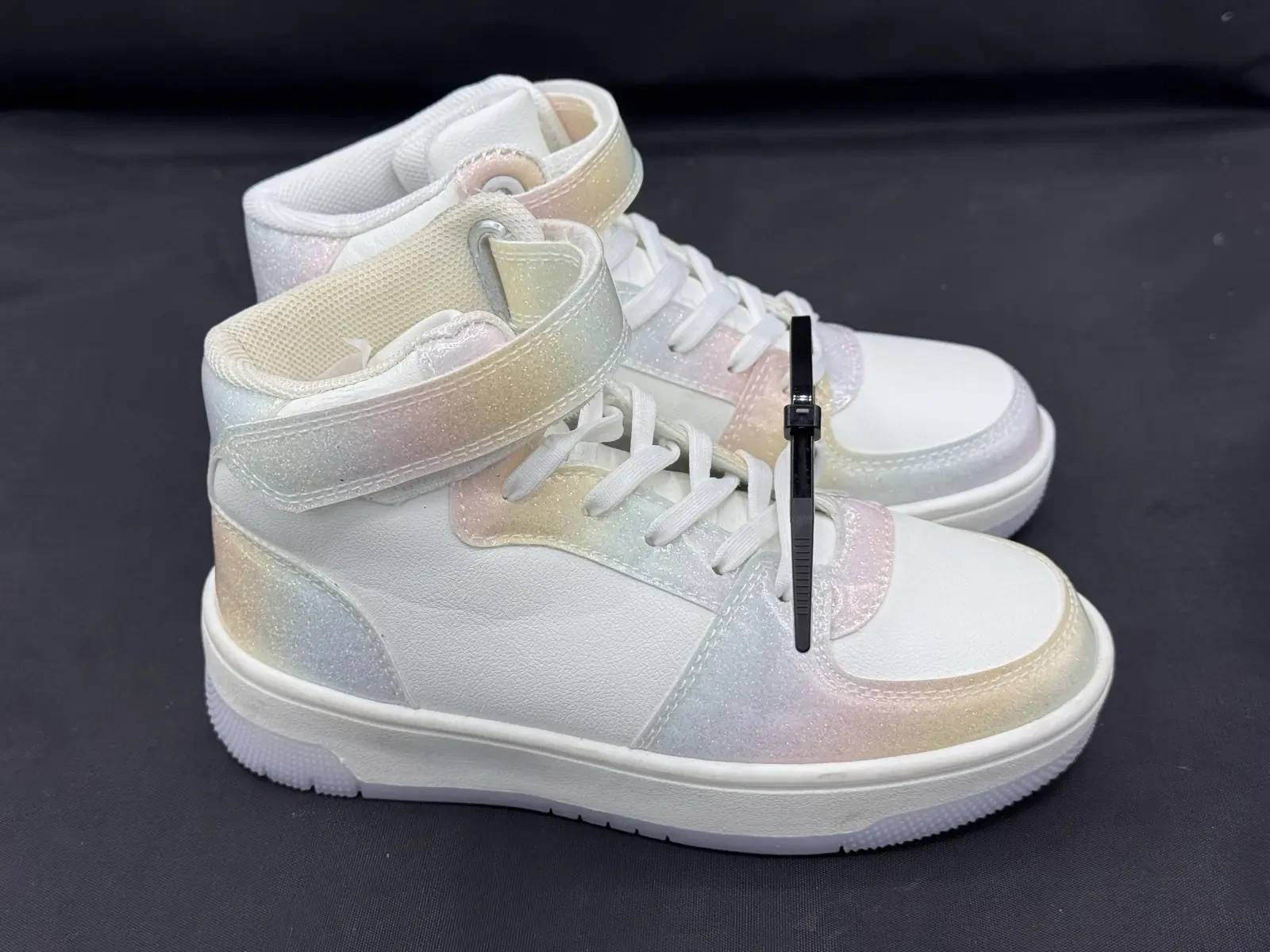 Fabric Glitr Hi Top CH54 Kids Trainers UK C11 EU 29 White Multi Glitter Shoes image 8
