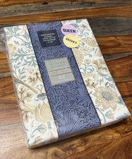 WILLIAM MORRIS England Queen Cotton Percale Duvet Set Strawberry Thief Hessian