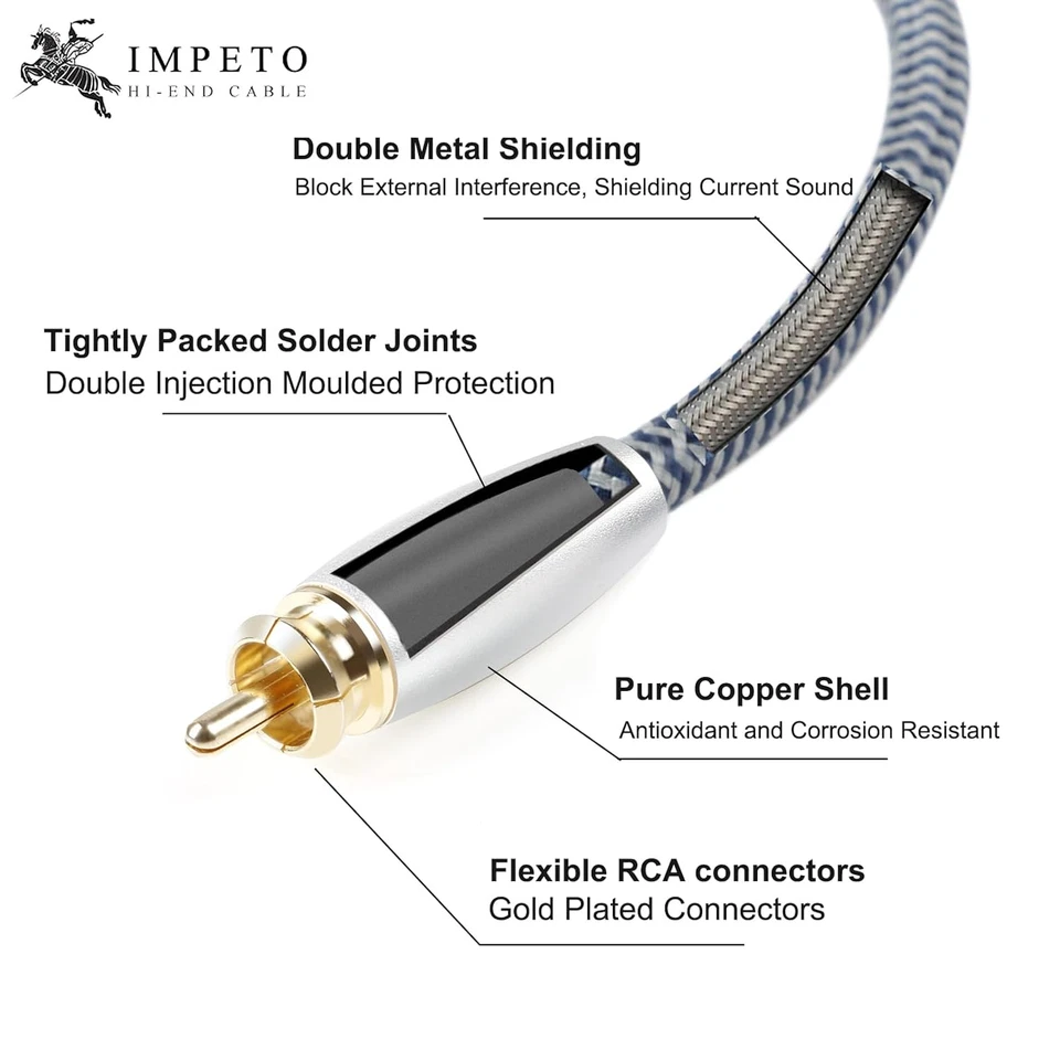 Cavo RCA a 2 RCA Cavo Subwoofer Audio Y Coassiale Digitale Alta Qualità - Cavi 1 - Immagine 4 di 4