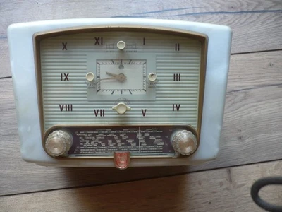 Rare Poste Radio TSF Philips BF 343 A Horloge année 1950's , ivoire marbré - Photo 1/4