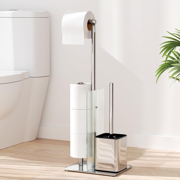 Toilettenpapierhalter Stehend WC BüRste Edelstahl Rostfrei Bad ZubehöR Silber-image