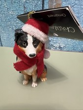 Border Collie Dog Wearing Santa Hat Scarf Christmas Tree Ornament Shepherd Dog