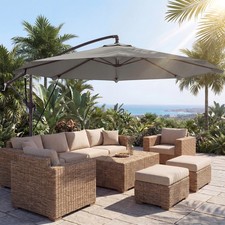 3 m Cantilever Parasol, Offset Banana Parasol with Crank Handle, Light Grey