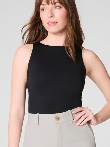 SPANX Smooth Jersey Boat Neck Tank Black Size 2X Double Layer Smoothing Top - Picture 1 of 7