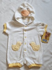 Vintage Carters Yellow Duck Duckie Hooded Terry Cover Up Romper 1pc 0-3 Months