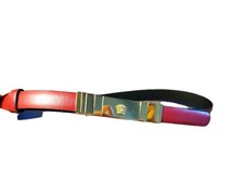 Vintage Versace Red Belt with Gold Medusa Bar Buckle, Size 28EU/26US