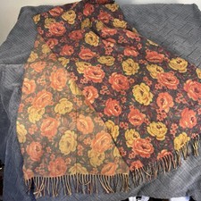 Women's Vintage Scarf Shawl, Italy Roses Garden 20 X 80 Fall Cottage Core