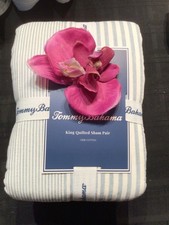 TOMMY BAHAMA 2 PC Set KING Pillow Shams SAFARI STRIPE Blue White NEW