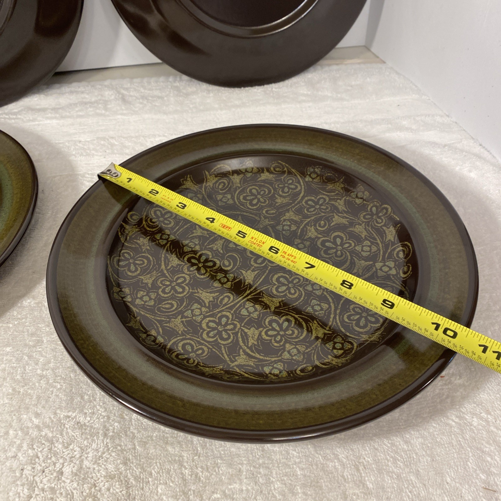 Set of 4 VTG Franciscan Madeira 10.5" Dinner Plates MCM Brown/Green Made in USA