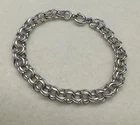 Vintage Sterling Silver Charm Bracelet Double Link Chain Spring Ring Clasp 7”