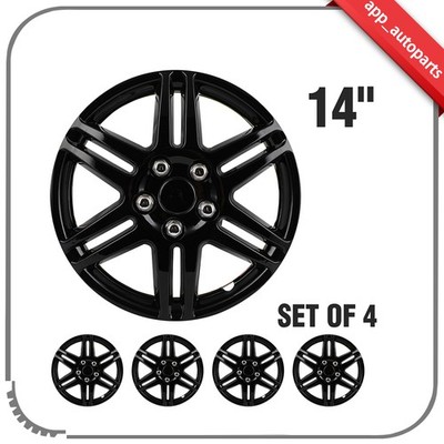 4x 14 inch Hub Caps PP Tire & Rim Covers Black Cover Kit Fits All Makes Models
