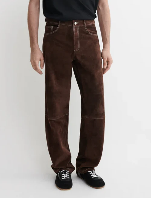 Mens Brown Suede Leather Pants Casual Trousers Custom Made All Sizes Available