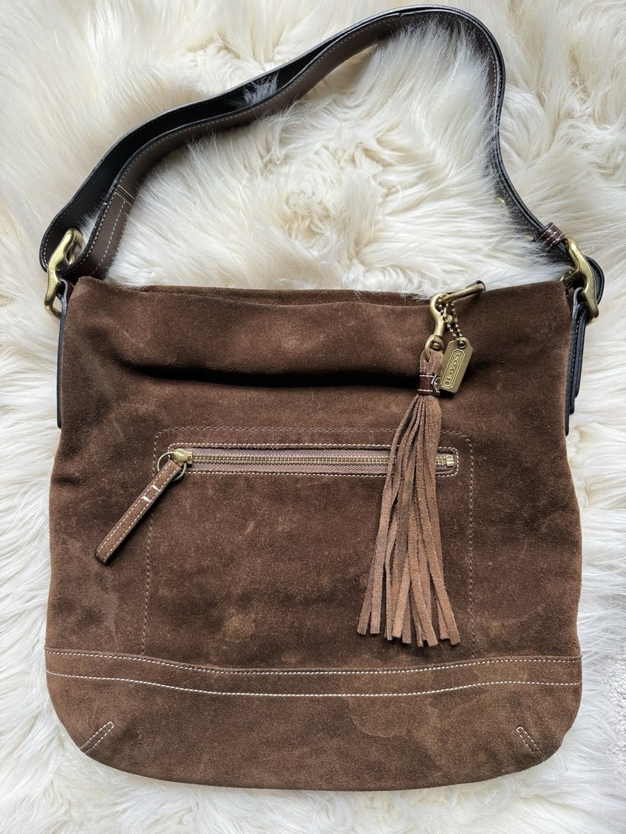 COACH Legacy Chocolate Brown Suede Slim Bucket Shoulder Bag