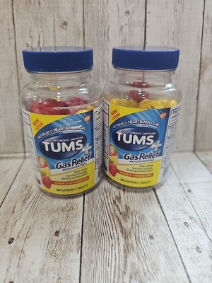 2PK Tum + Gas Relief 750MG ~ 54 Chewable Tabs EA ~ Lamon & Strawberry ~ EXP 6/27