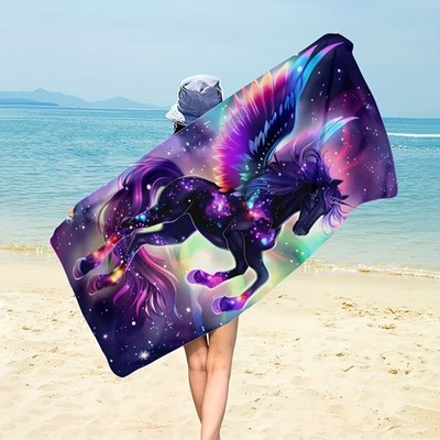 1 large color flying unicorn beach towel-soft absorbent quick-drying sand-free