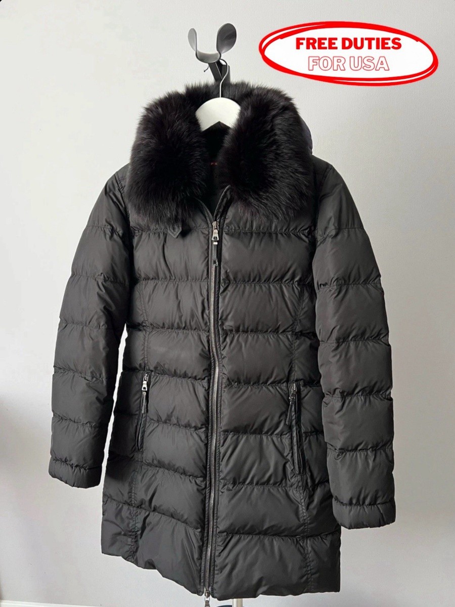 ジャケット・アウター prada padding jacket old black 38 Prada Women's Black Down Puffer Long Nylon Jacket Coat With Collar