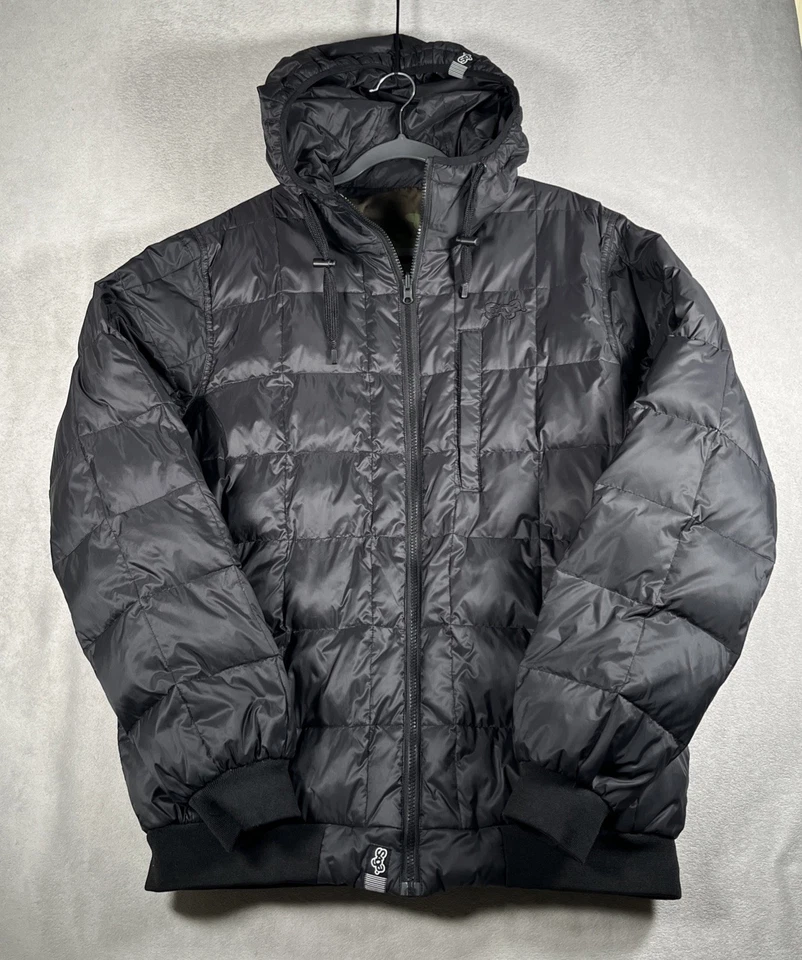 Chaqueta acolchada reversible Saga para hombre XL negra/camuflada abrigo con capucha bolsillos con cremallera Foto 2 de 4