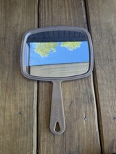 Vintage 1999 Goody Hand Held Mirror With Handle Gold Plastic, Made In USA-8"x6"