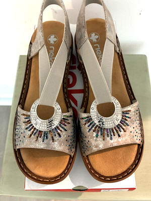 NIB WOMEN FOOTWEAR/SHOES/SANDALS ''RIEKER''  REGINA 80 SANDALS METALIC US8.5M/EU40