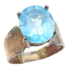 925 Sterling Silver Vintage Ring Classic Oval Cut Blue Topaz Band Sz 8 RG35279