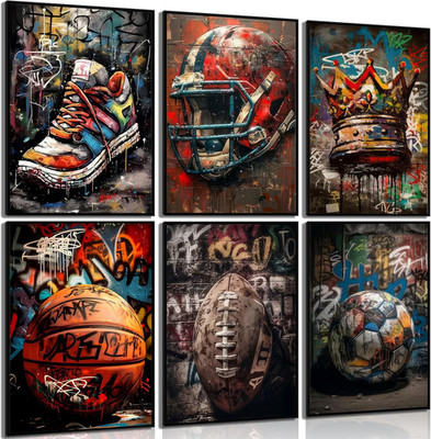 Sports Graffiti Posters for Boys Room Decor - Set of 6 Unframed Urban Street Art